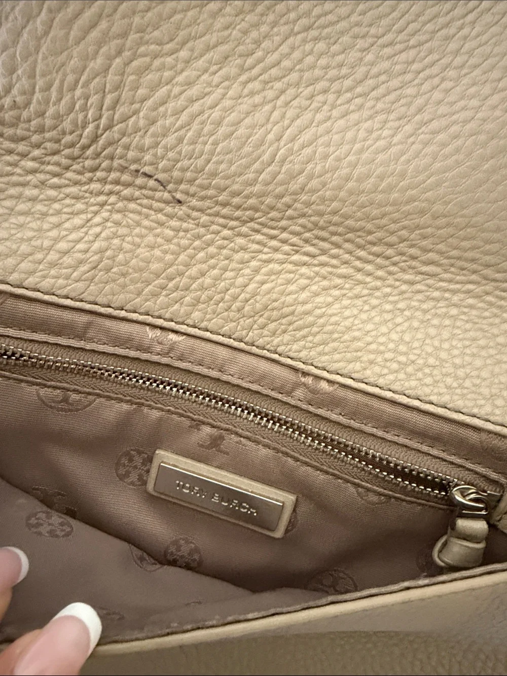 Tory Burch Pebbled Leather Crossbody in Taupe